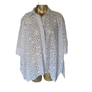 Nally & Millie Sheer, White Circular Patterned Shortsleeved Blouse, One Size